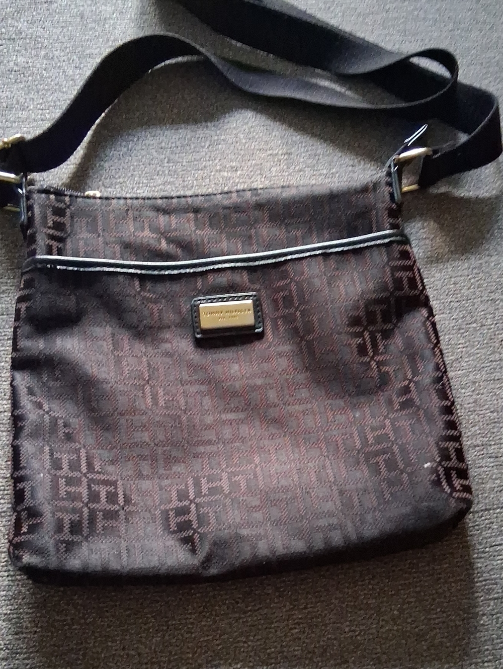 Tommy Hilfiger Dark Brown Monogram Crossbody Bag